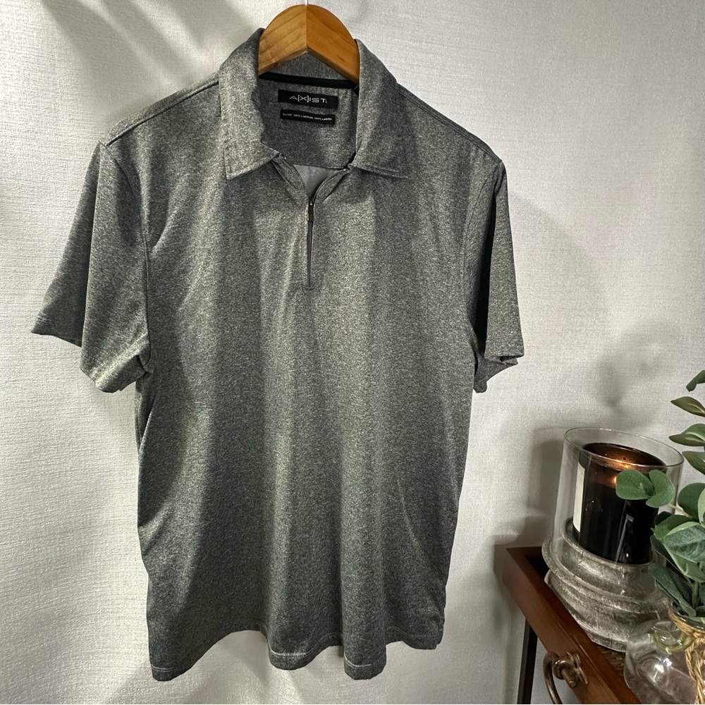 AXIST Men’s Slim Fit 1/4 Zip Gray Polo Shirt/Large